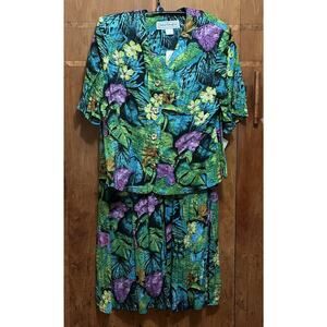 Vintage NOS 80’s Norton McNaughton Cropped Blouse/Midi Skirt Set Floral Sz 12